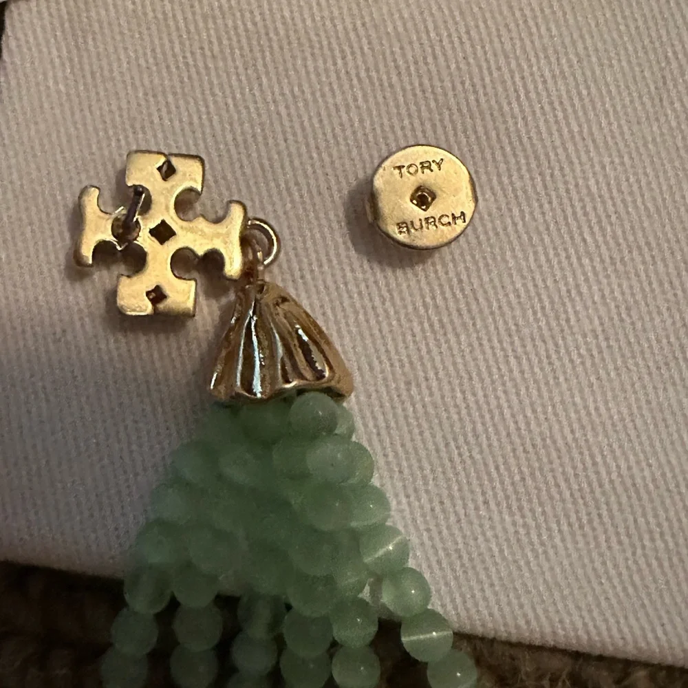 Tory Burch Jade & Gold‎ Tassel Earrings NWT